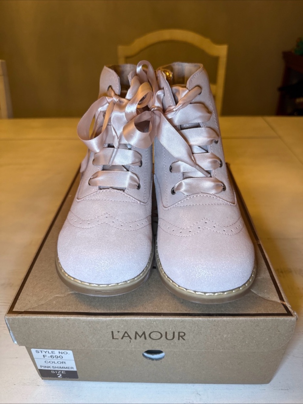 L’Amour Girls Boots Size 2 Pink Glitter Lace-Up Side Zip NEW IN BOX Style F-690